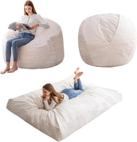 Giant Convertible Bean Bag Chair Large Size With Memory Foam Filler, Folds From Chair To Mattres