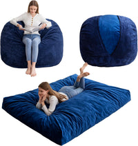 Giant Convertible Bean Bag Chair Large Size With Memory Foam Filler, Folds From Chair To Mattres