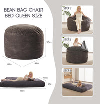 Giant Convertible Bean Bag Chair 6ft Size With Memory Foam Filler, Folds From Chair To Mattress- Light Black