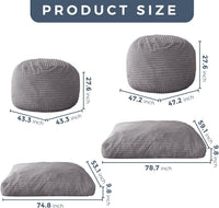 Giant Bean Bag Chair Bed for Adults, Convertible Beanbag Folds from Lazy Chair to Floor Mattress Bed
