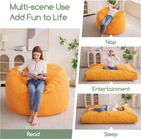 Giant Convertible Bean Bag Chair Large Size With Memory Foam Filler, Folds From Chair To Mattres