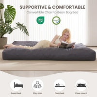 Giant Convertible Bean Bag Chair 6ft Size With Memory Foam Filler, Folds From Chair To Mattress- Light Black