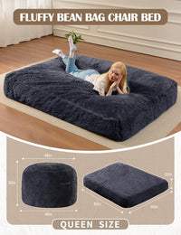 Giant Convertible Bean Bag Chair 6ft Size With Memory Foam Filler, Folds From Chair To Mattress- Light Black