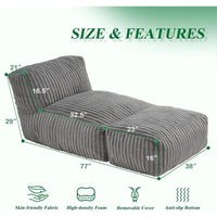 L-Shaped Big 6 Feet Bean Bag Lounger with Memory Foam for Adults