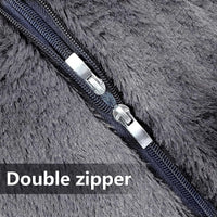Close-up of a double zipper on a textured fabric background with 'Double zipper' text.