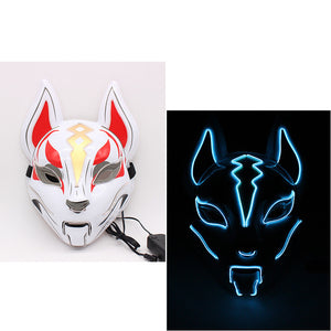 Glowing Cat Face Mask For Women Demon Slayer Cold Light Fox Mask Masquerade Cosplay Props Bar Haunted House Christmas Decor - BRANDNMART