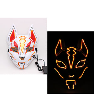 Glowing Cat Face Mask For Women Demon Slayer Cold Light Fox Mask Masquerade Cosplay Props Bar Haunted House Christmas Decor - BRANDNMART