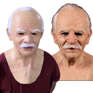 Old man mask white hair white beard headgear halloween - BRANDNMART