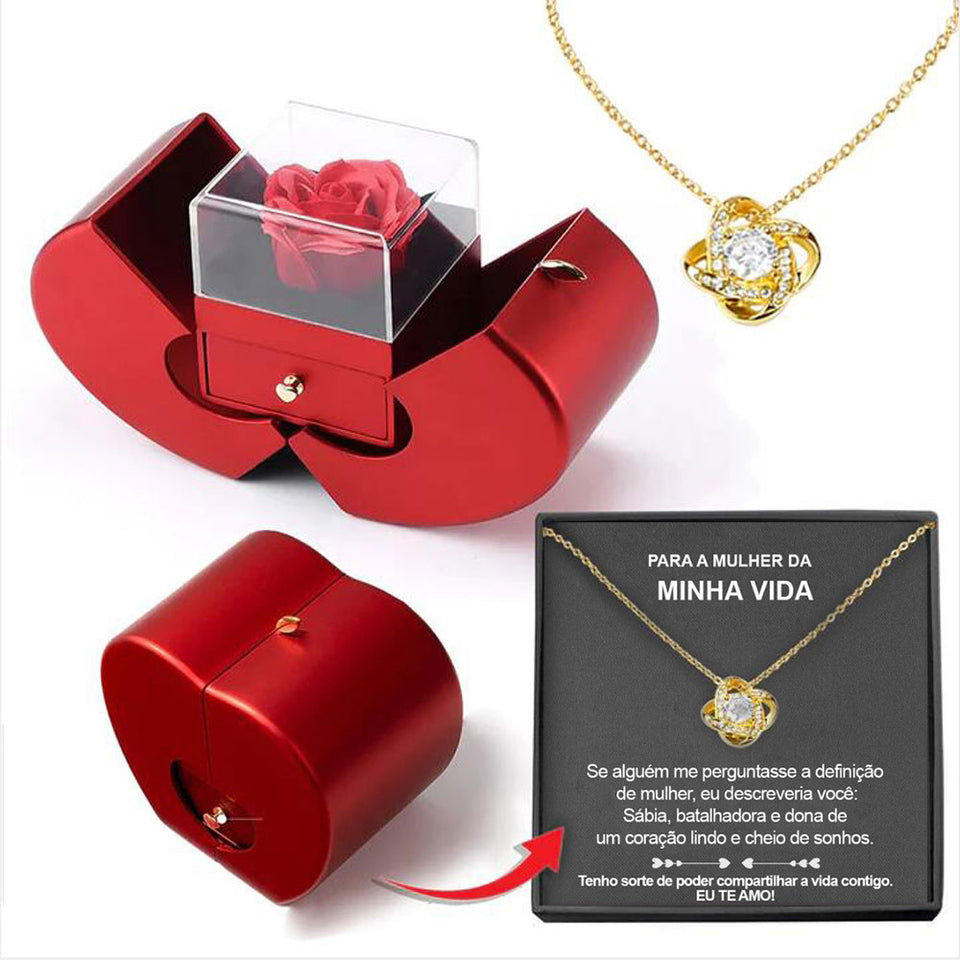 Fashion Jewelry Clover Necklace For Women Rose Flower Jewelry Box - BRANDNMART