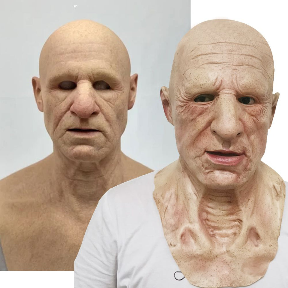 Old man mask white hair white beard headgear halloween - BRANDNMART