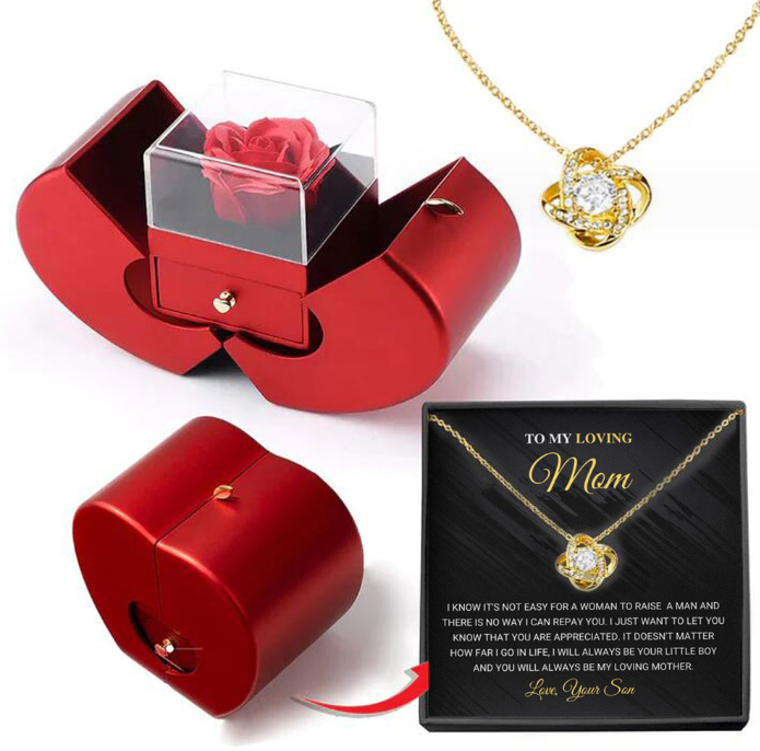 Fashion Jewelry Clover Necklace For Women Rose Flower Jewelry Box - BRANDNMART