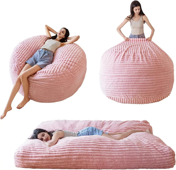 Giant Convertible Bean Bag Chair 6ft Size With Memory Foam Filler, Folds From Chair To Mattress- Light Pink