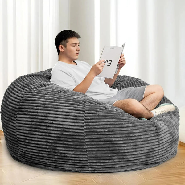 Giant Bean Bag Chair 6 Feet Faux Fur Liner With Memory Foam Filler - Grey