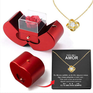 Fashion Jewelry Clover Necklace For Women Rose Flower Jewelry Box - BRANDNMART