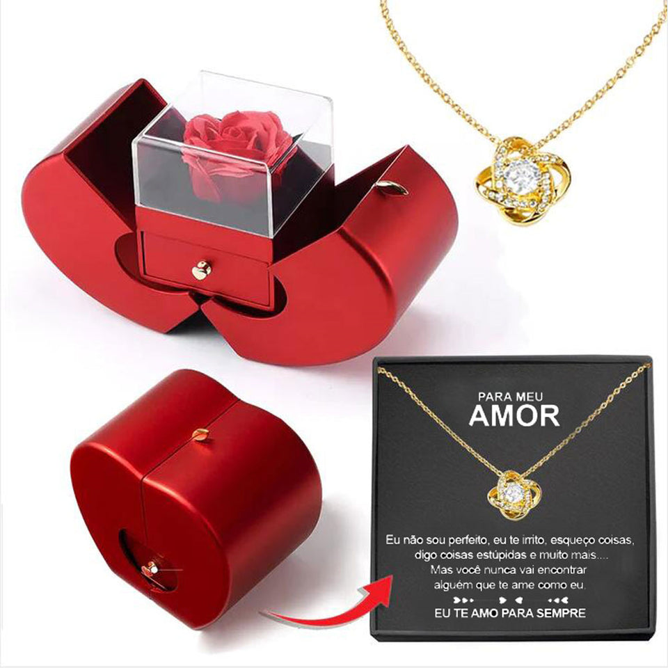 Fashion Jewelry Clover Necklace For Women Rose Flower Jewelry Box - BRANDNMART