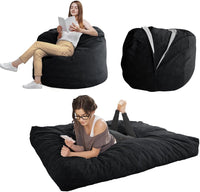 Giant Convertible Bean Bag Chair Extra Large Size With Memory Foam Filler, Folds From Chair To Mattress