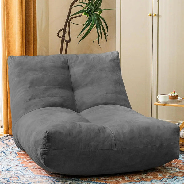 L-Shaped Big 5 Feet Bean Bag Lounger with Shredded Memory Foam Filled - Grey