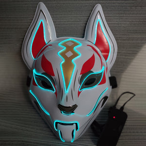 Glowing Cat Face Mask For Women Demon Slayer Cold Light Fox Mask Masquerade Cosplay Props Bar Haunted House Christmas Decor - BRANDNMART