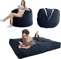 Giant Convertible Bean Bag Chair Extra Large Size With Memory Foam Filler, Folds From Chair To Mattress