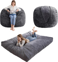 Giant Convertible Bean Bag Chair Large Size With Memory Foam Filler, Folds From Chair To Mattres