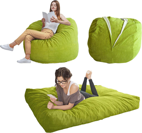 Giant Convertible Bean Bag Chair Extra Large Size With Memory Foam Filler, Folds From Chair To Mattress