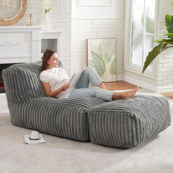 L-Shaped Big 5 Feet Bean Bag Lounger with Memory Foam for Adults