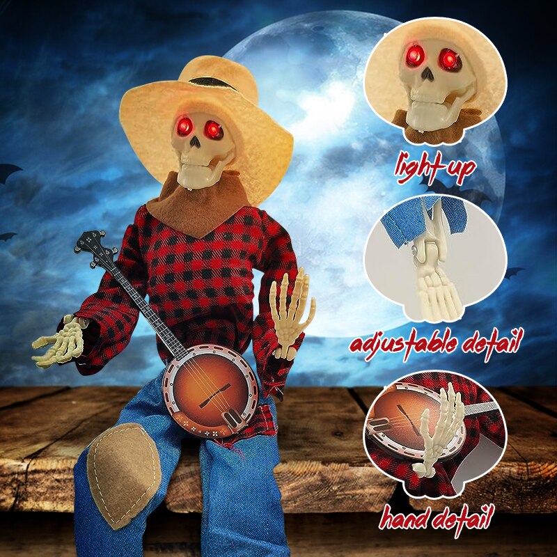 Halloween Luminous Skull Skeleton Decoration Guitarist With Light Up Eye