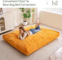 Giant Convertible Bean Bag Chair Large Size With Memory Foam Filler, Folds From Chair To Mattres
