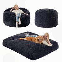 Giant Convertible Bean Bag Chair 6ft Size With Memory Foam Filler, Folds From Chair To Mattress- Light Black
