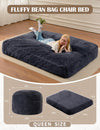 Giant Convertible Bean Bag Chair 6ft Size With Memory Foam Filler, Folds From Chair To Mattress- Light Black
