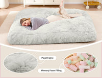 Giant Convertible Bean Bag Chair 6ft Size With Memory Foam Filler, Folds From Chair To Mattress- Light Black
