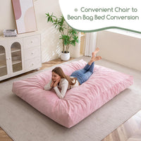 Giant Convertible Bean Bag Chair Large Size With Memory Foam Filler, Folds From Chair To Mattres