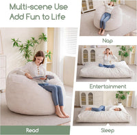 Giant Convertible Bean Bag Chair Large Size With Memory Foam Filler, Folds From Chair To Mattres