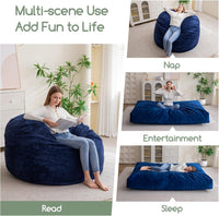Giant Convertible Bean Bag Chair Large Size With Memory Foam Filler, Folds From Chair To Mattres