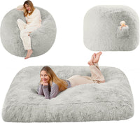 Giant Convertible Bean Bag Chair 6ft Size With Memory Foam Filler, Folds From Chair To Mattress- Light Black