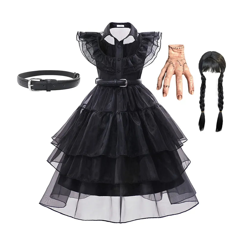 Wednesday Addams Kids Cosplay Costume (5-14 Years Kids)