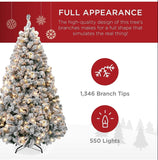 7Ft Snow Flocked Artificial Pre-lit Xmas Tree With Metal Stand, 300 Chasing Warm LED Lights - BRANDNMART
