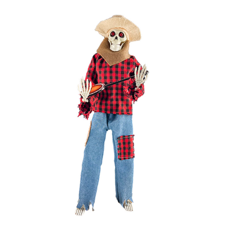 Halloween Luminous Skull Skeleton Decoration Guitarist With Light Up Eye