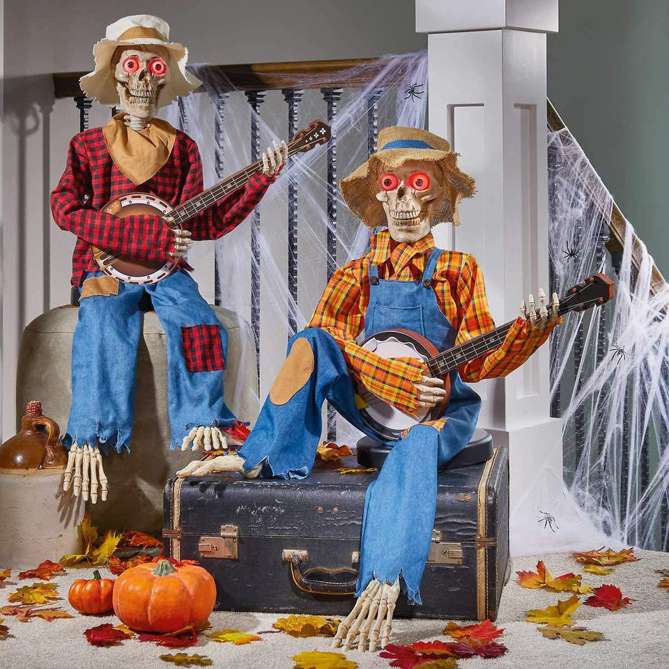 Halloween Luminous Skull Skeleton Decoration Guitarist With Light Up Eye