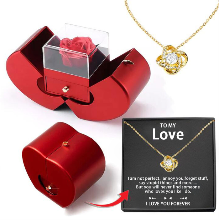 Fashion Jewelry Clover Necklace For Women Rose Flower Jewelry Box - BRANDNMART