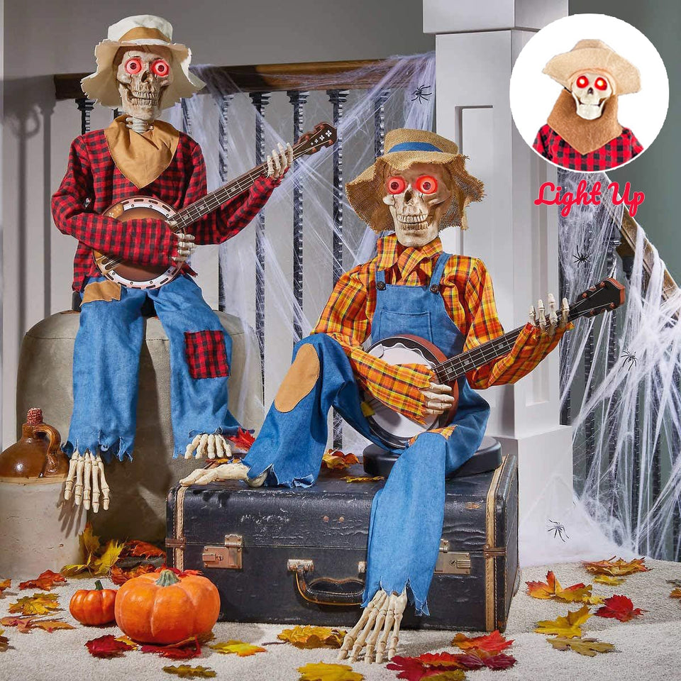 Halloween Luminous Skull Skeleton Decoration Guitarist With Light Up Eye