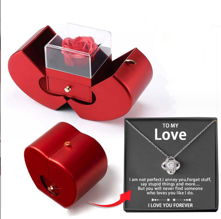 Fashion Jewelry Clover Necklace For Women Rose Flower Jewelry Box - BRANDNMART