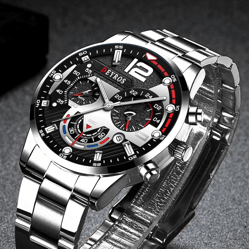 Deyros Luxury Quartz Men's Wristwatch - Full Steel Calendar Luminous Clock Watch - BRANDNMART