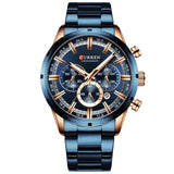 Curran Luxury Sports Quartz Men's Watch - Full Steel Waterproof Chronograph Wristwatch - BRANDNMART