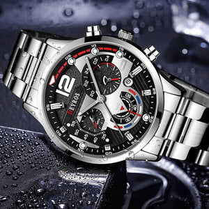 Deyros Luxury Quartz Men's Wristwatch - Full Steel Calendar Luminous Clock Watch - BRANDNMART