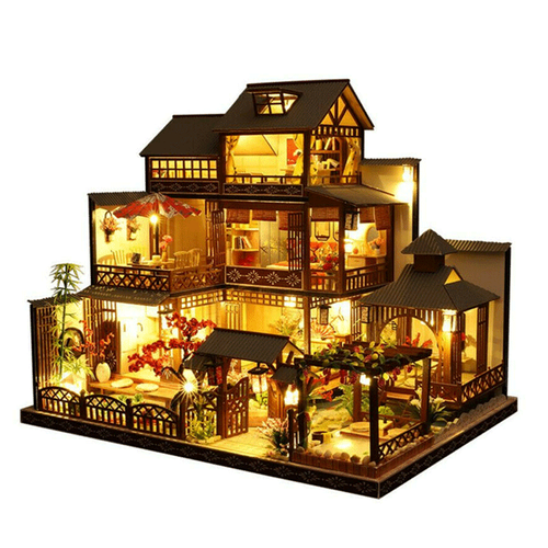 Large Realistic Wooden Doll House With LED Lights - BRANDNMART