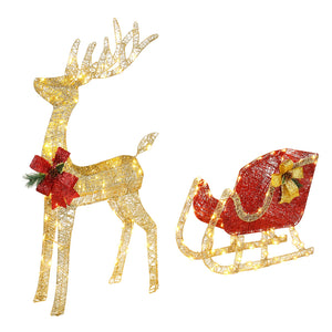 Brandnmart 4FT Christmas Reindeer and Sleigh Xmas Weather Proof Lighted Outdoor Yard Decoration with 180 LED Lights - BRANDNMART