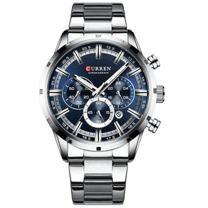 Curran Luxury Sports Quartz Men's Watch - Full Steel Waterproof Chronograph Wristwatch - BRANDNMART