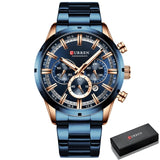 Curran Luxury Sports Quartz Men's Watch - Full Steel Waterproof Chronograph Wristwatch - BRANDNMART