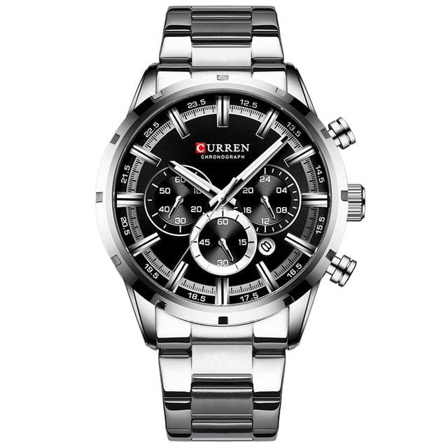 Curran Luxury Sports Quartz Men's Watch - Full Steel Waterproof Chronograph Wristwatch - BRANDNMART